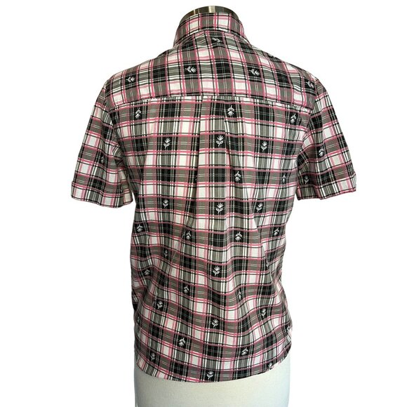 Adriana Delafield blouse medium short sleeve pink black pocket collar  FLAW - Picture 7 of 16